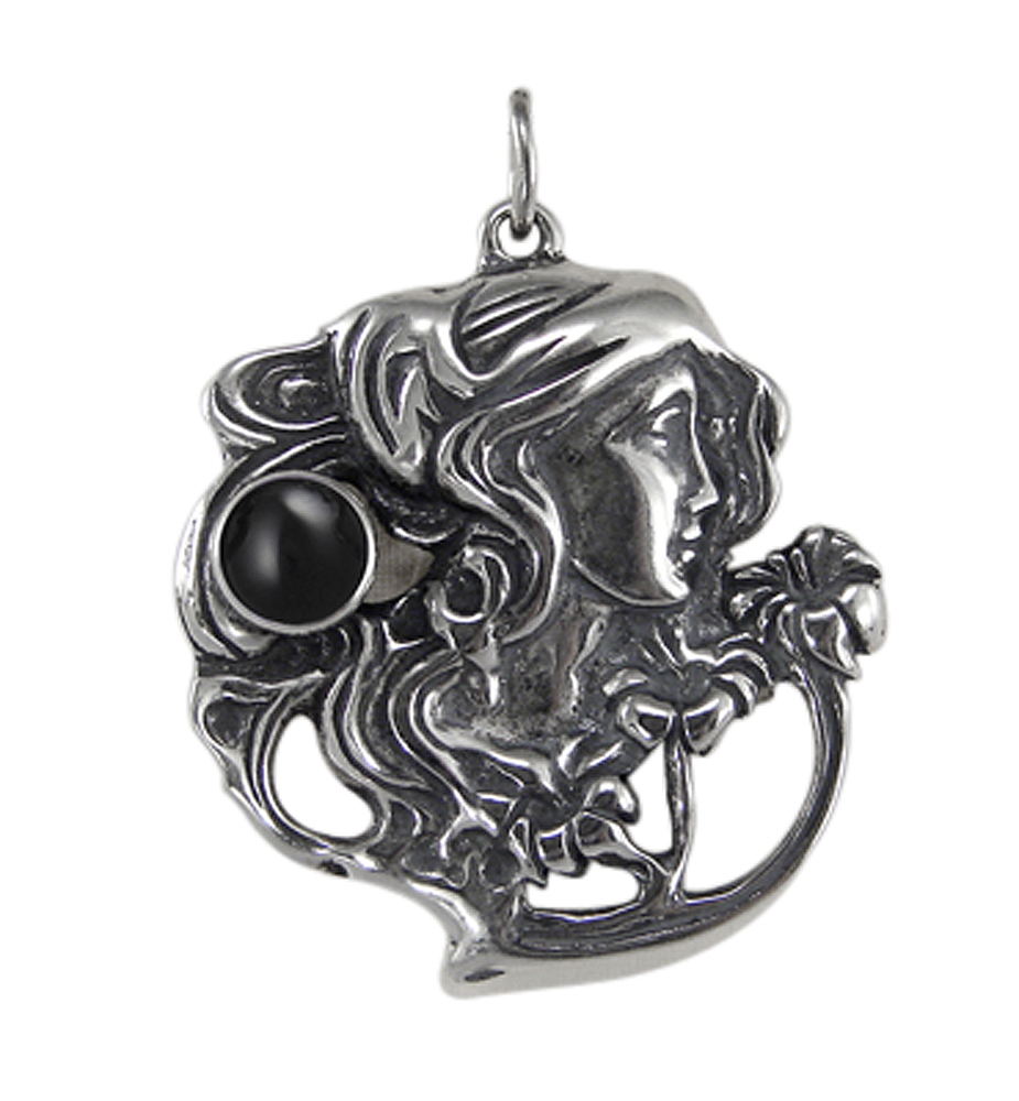 Sterling Silver Garden Woman Maiden Pendant With Black Onyx